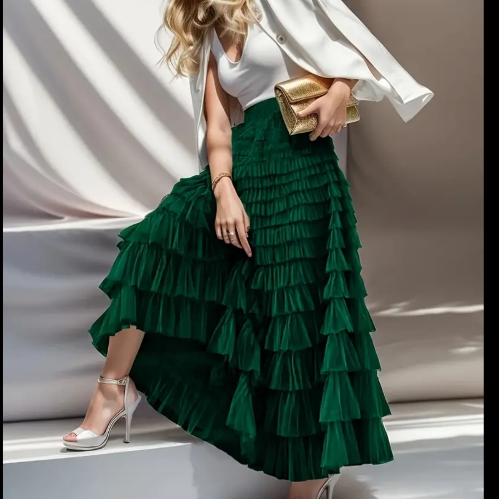 Elegant Green Tiered Skirt